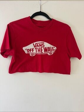 Vans Red 'Off The Wall' Logo Crop Tee